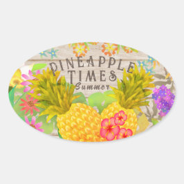 Ananas met Floral Ovale Sticker