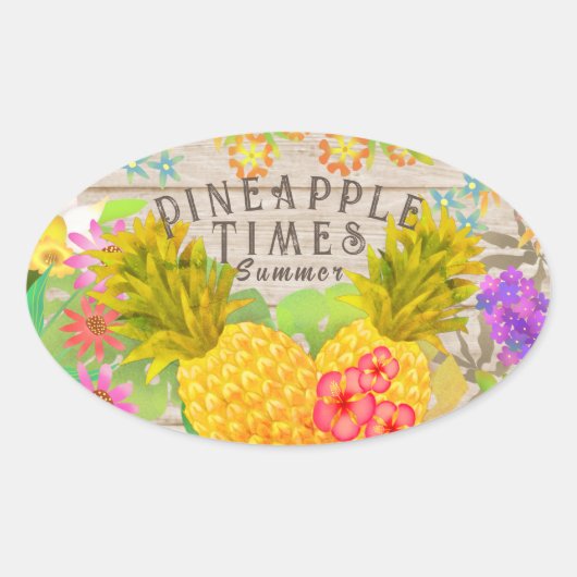 Ananas met Floral Ovale Sticker (Voorkant)