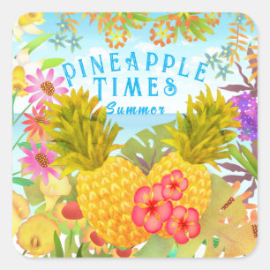Ananas met Floral Vierkante Sticker
