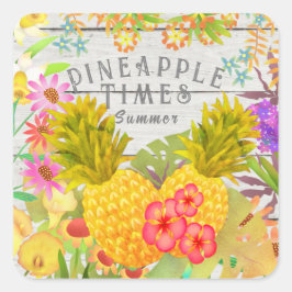 Ananas met Floral Vierkante Sticker