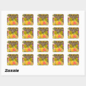 Ananas met Floral Vierkante Sticker (Vel)