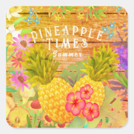 Ananas met Floral Vierkante Sticker