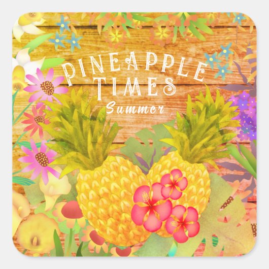 Ananas met Floral Vierkante Sticker (Voorkant)