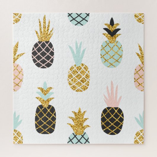 Ananas met gouden glitter, creatief patroon. legpuzzel (Verticaal)