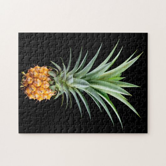 Ananas met groot haar op zwarte achtergrond legpuzzel (Horizontaal)