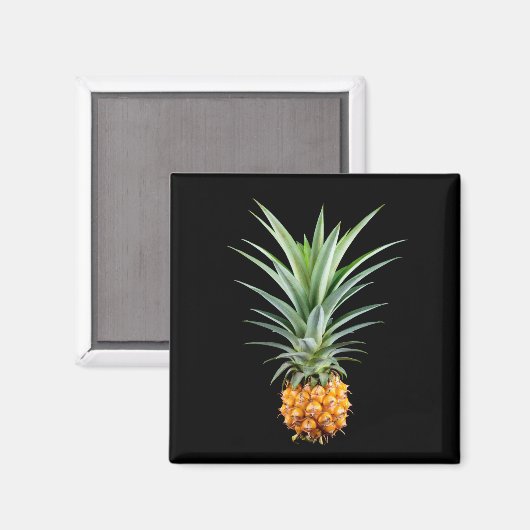 Ananas met groot haar op zwarte achtergrond magneet (Voorkant / Achterkant)