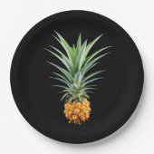 Ananas met groot haar op zwarte achtergrond papieren bordje (Voorkant)