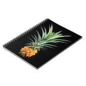 Ananas met grote kapsel op zwarte achtergrond notitieboek (Linkerzijde)