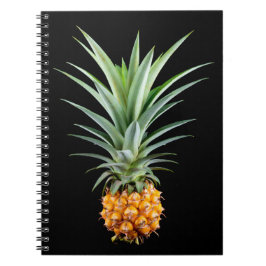 Ananas met grote kapsel op zwarte achtergrond notitieboek