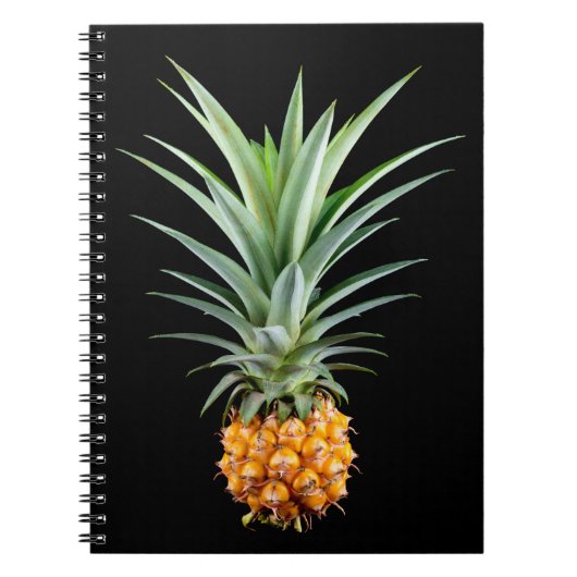 Ananas met grote kapsel op zwarte achtergrond notitieboek (Voorkant)