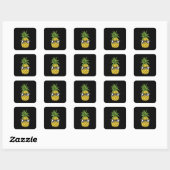 Ananas met hoofdtelefoon vierkante sticker (Vel)