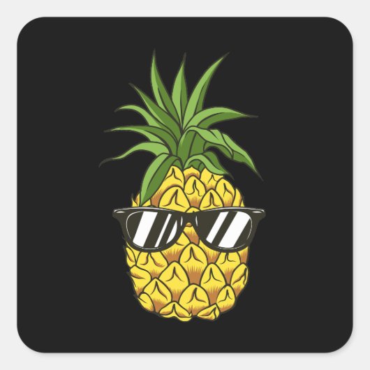 Ananas met hoofdtelefoon vierkante sticker (Voorkant)