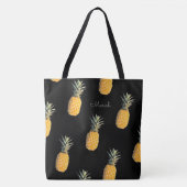 Ananas met jouw naam op zwart tote bag (Voorkant)