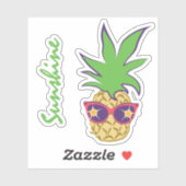 Ananas met rode zonnebril Aangepaste tekst Sticker (Vel)
