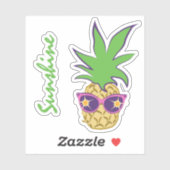 Ananas met Roze zonnebril Aangepaste tekst Sticker (Vel)