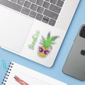 Ananas met Roze zonnebril Aangepaste tekst Sticker (Laptop met iPhone)