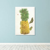 ananas met rupsbanden en vlinders (hand-c) canvas afdruk (Insitu (Houten vloer))