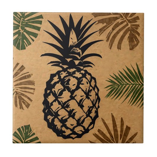 Ananas met tropische bladeren tegeltje (Voorkant)