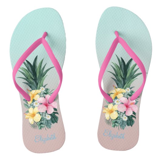 ananas met tropische bloemen teenslippers (Voetbed)