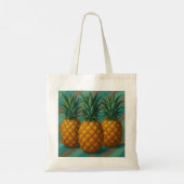 Ananas met turquoise en warme grijze strepen tote bag (Achterkant)