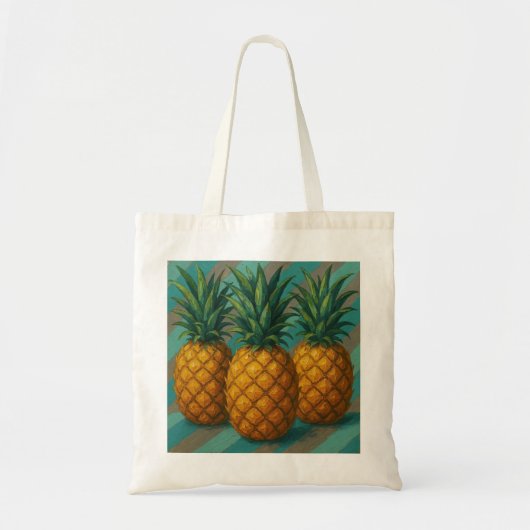 Ananas met turquoise en warme grijze strepen tote bag (Voorkant)