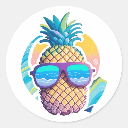 ananas met zonnebril ronde sticker (Voorkant)