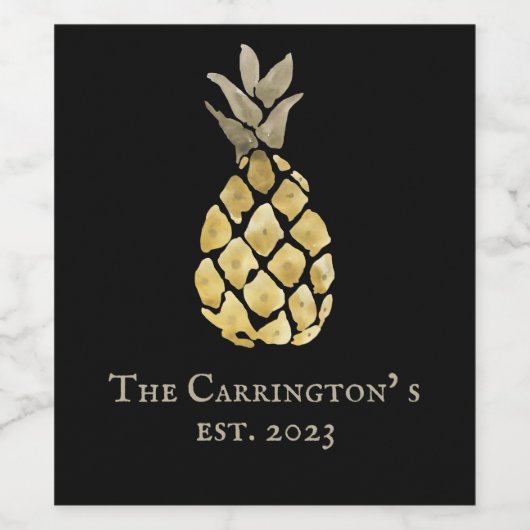 Ananas Naam Waterverf Stencil Klassiek Wijn Etiket (Enkel label)