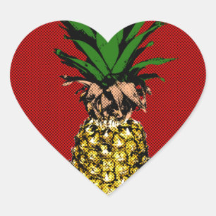 Ananas Newsprint Afbeelding Hart Sticker