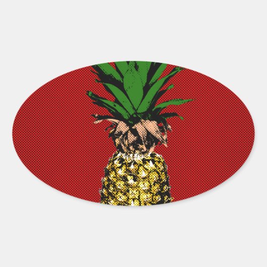 Ananas Newsprint Afbeelding Ovale Sticker (Voorkant)