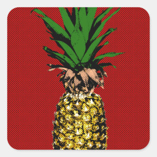 Ananas Newsprint Afbeelding Vierkante Sticker