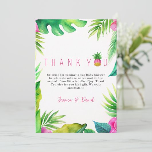 Ananas Oerwoud Pacifiers Roze Meisje Baby shower Bedankkaart (Staand voorkant)