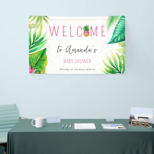 Ananas Oerwoud Pacifiers Roze Meisje Baby shower Spandoek (Beurs)