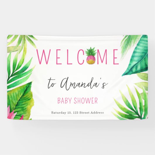 Ananas Oerwoud Pacifiers Roze Meisje Baby shower Spandoek (Horizontaal)