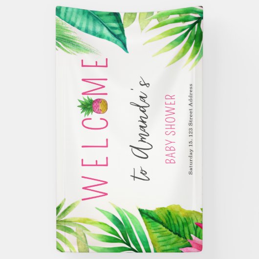 Ananas Oerwoud Pacifiers Roze Meisje Baby shower Spandoek (Verticaal)