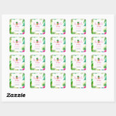 Ananas Oerwoud Pacifiers Roze Meisje Baby shower Vierkante Sticker (Vel)