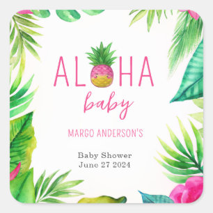 Ananas Oerwoud Pacifiers Roze Meisje Baby shower Vierkante Sticker