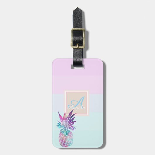Ananas Ombre Gestreepte Persoonlijke-Monogram Bagagelabel (Voorkant verticaal)