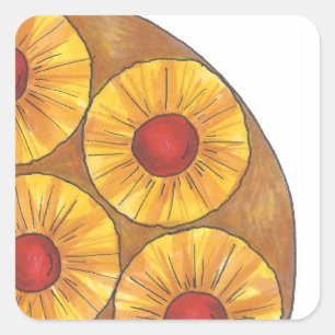 Ananas ondersteboven Cake Baking Dessert Foodie Vierkante Sticker