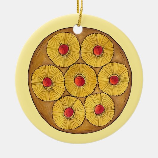 Ananas ondersteboven Cake Cherries Baking Dessert Keramisch Ornament (Voorkant)