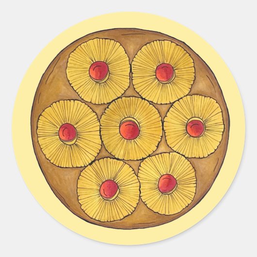 Ananas ondersteboven Cake Cherries Baking Dessert Ronde Sticker (Voorkant)