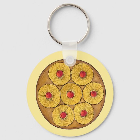 Ananas ondersteboven Cake Cherries Baking Dessert Sleutelhanger (Voorkant)