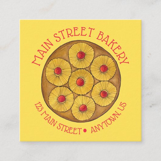 Ananas ondersteboven Cake Cherries Baking Dessert Vierkante Visitekaartje (Voorkant)