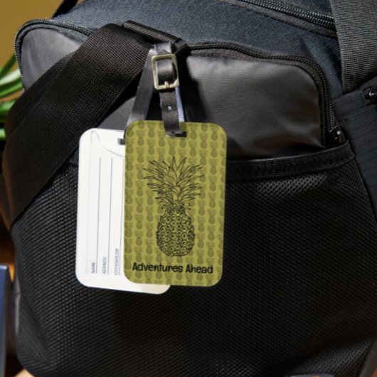 Ananas op groene achtergrond patroon bagagelabel