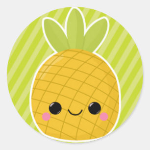 Ananas op groene strepen ronde sticker