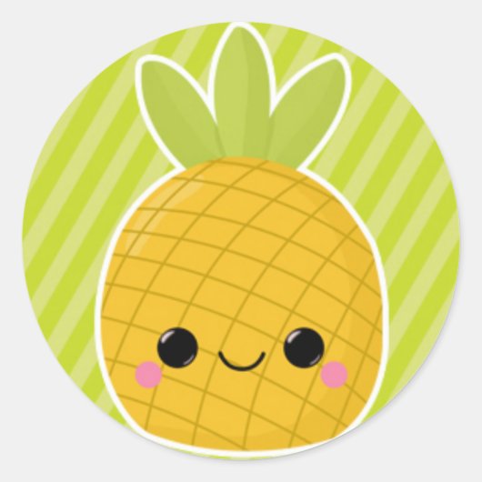 Ananas op groene strepen ronde sticker (Voorkant)