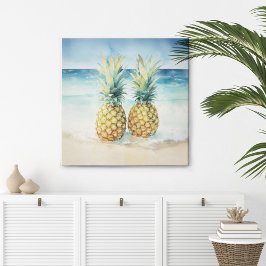 Ananas op het strand Waterverf Canvas Print
