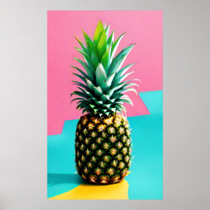 Ananas op retro kleurrijk poster