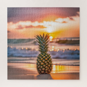 Ananas op tropisch strand legpuzzel