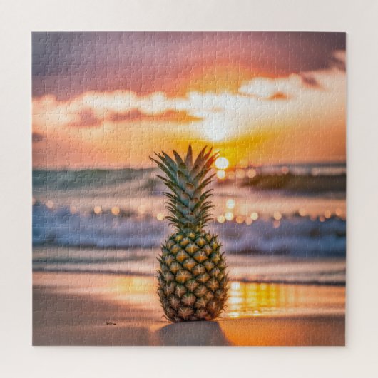 Ananas op tropisch strand legpuzzel (Verticaal)