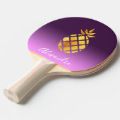 Ananas paars goudnaamscript tafeltennisbatje (Voorkant Gekanteld)